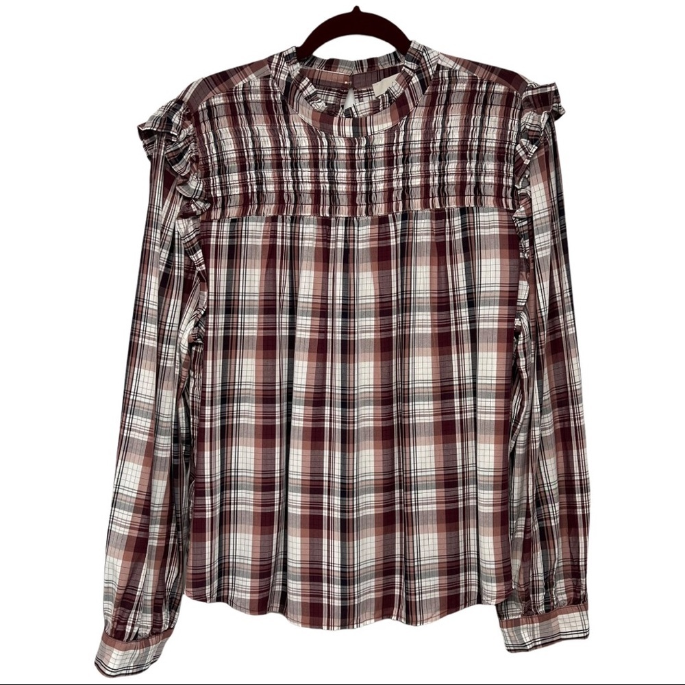 Loft Plaid Smocked Long Sleeve Peasant Top NWT Womens XL